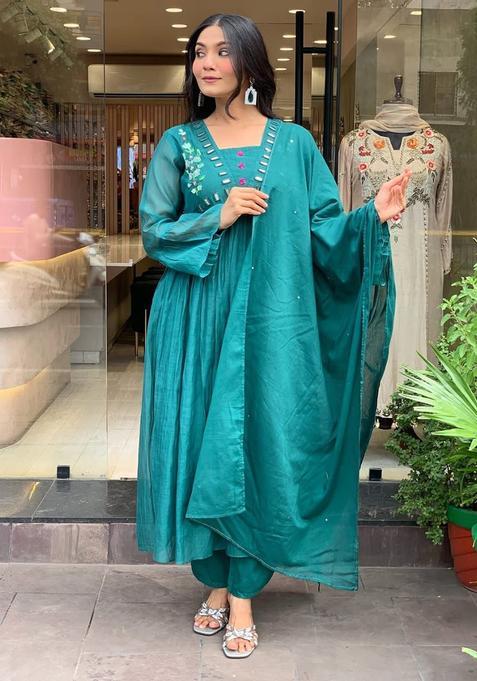 Blue Embroidery Cotton Kurta Sets