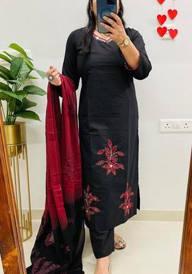 Black Embroidery Cotton Kurta Sets