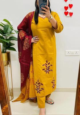 Light Yellow Embroidery Cotton Kurta Sets