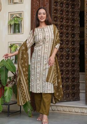 Green Printed Cotton Kurta Sets