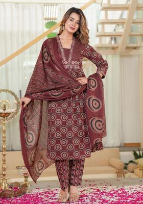 Red Printed Cotton Kurta Sets