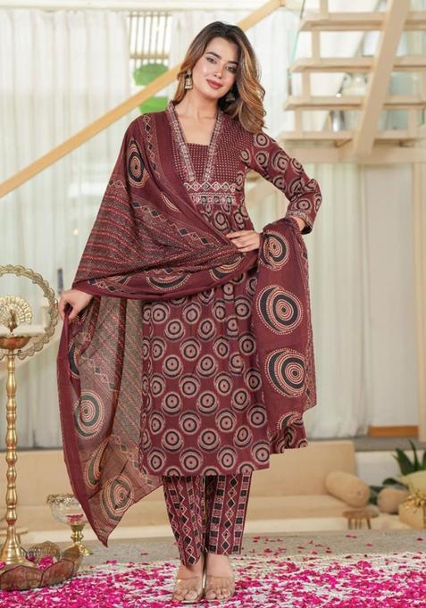 Red Printed Cotton Kurta Sets