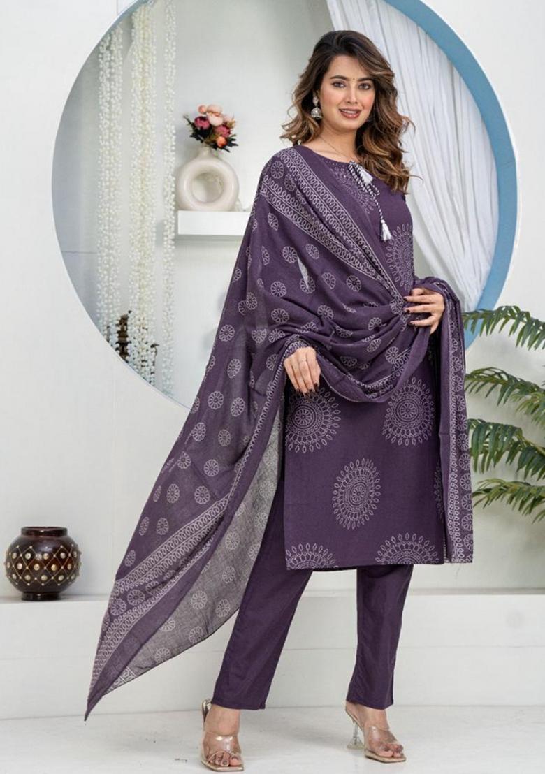 Blue Printed Cotton Kurta Sets - Indya