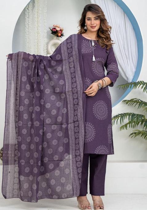 Blue Printed Cotton Kurta Sets