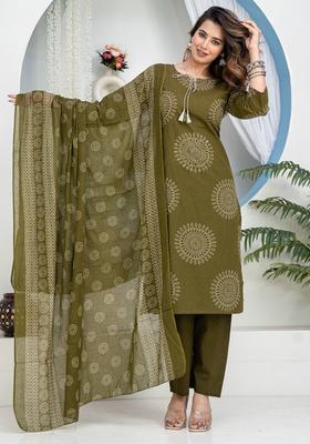 Green Printed Cotton Kurta Sets