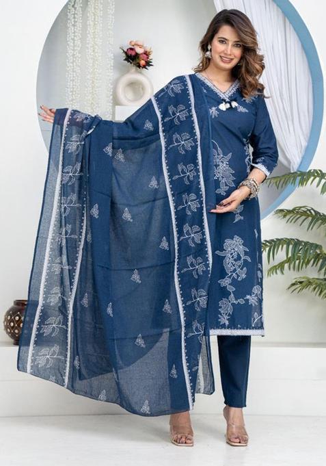 Blue Printed Cotton Kurta Sets