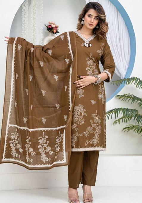Brown Printed Cotton Kurta Sets
