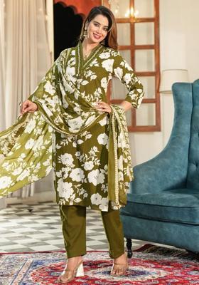Green Printed Cotton Kurta Sets