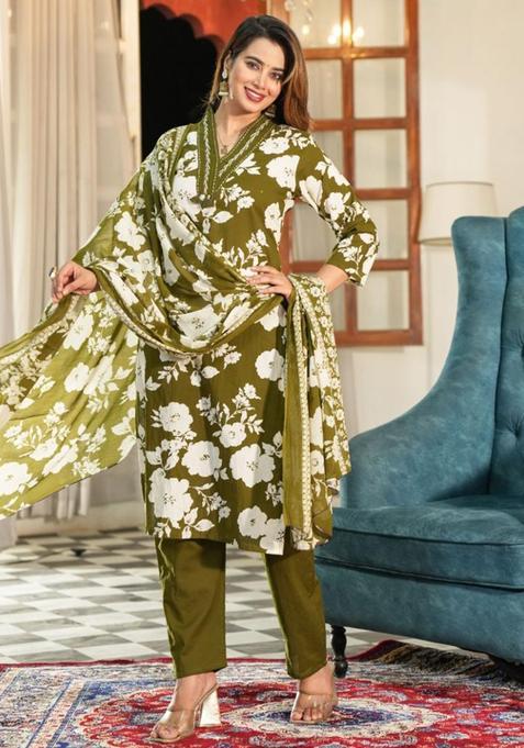 Green Printed Cotton Kurta Sets