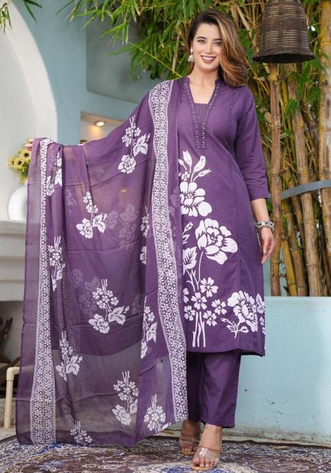 Blue Printed Cotton Kurta Sets