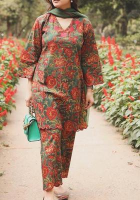 Multicolor Embroidery Cotton Kurta Sets