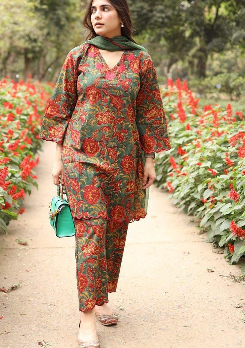 Multicolor Embroidery Cotton Kurta Sets - Indya