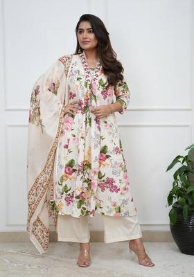 White Embroidery Cotton Kurta Sets