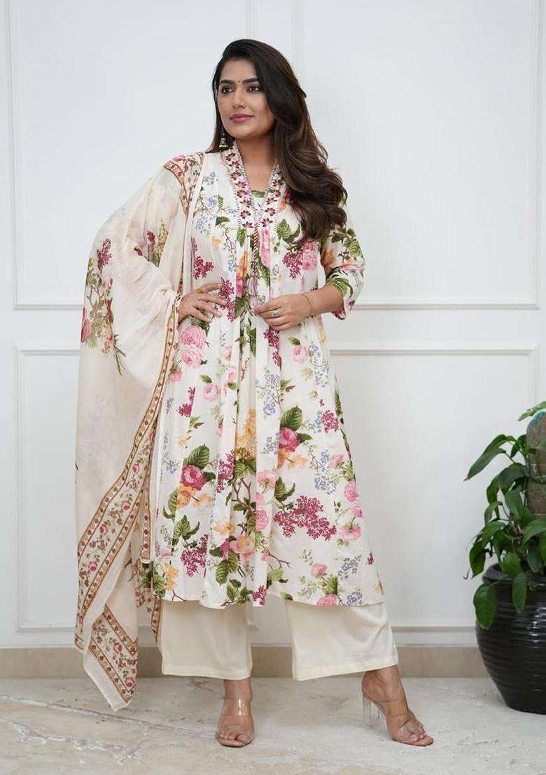 White Embroidery Cotton Kurta Sets - Indya