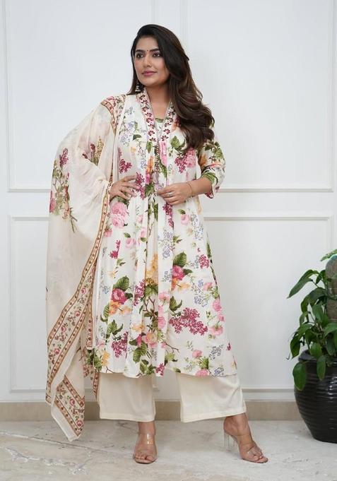 White Embroidery Cotton Kurta Sets