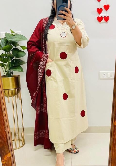 White Embroidery Cotton Kurta Sets