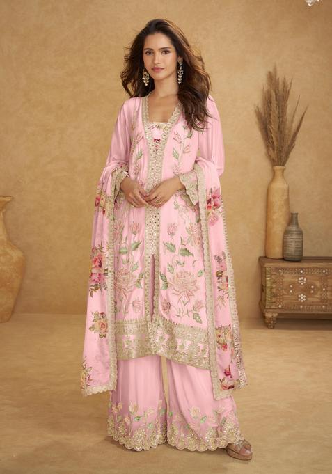 Pink Embroidery Silk Salwar Suit