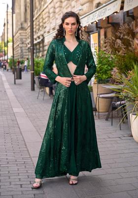 Dark Green Embroidery Georgette Salwar Suit