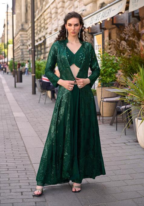 Dark Green Embroidery Georgette Salwar Suit
