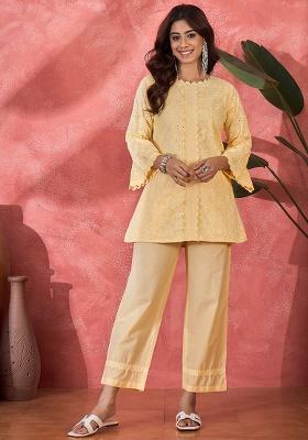 Cream Embroidery Cotton Kurta Set