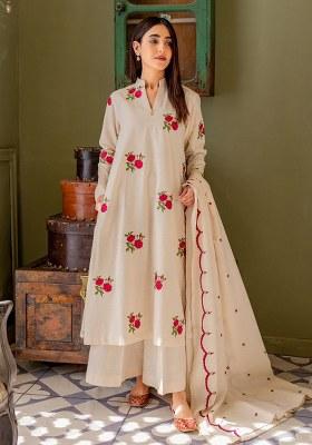 White Printed Cotton Kurta Set
