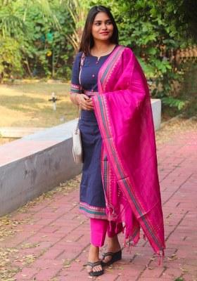 Blue Printed Silk Kurta Set