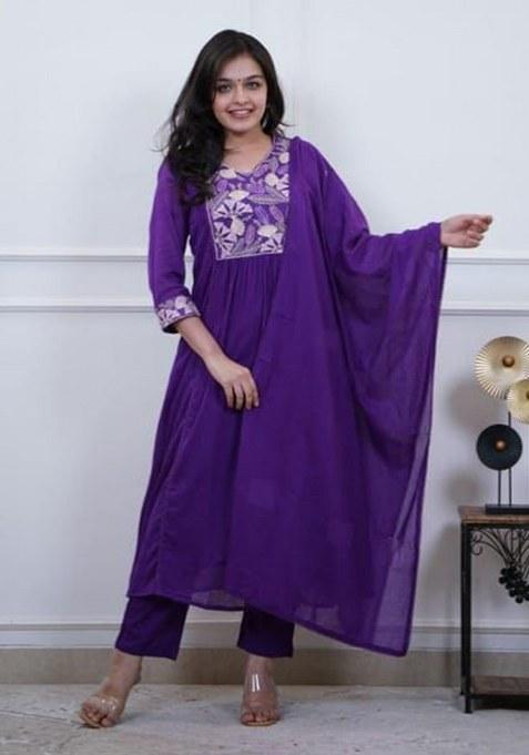 Blue Embroidery Cotton Kurta Set