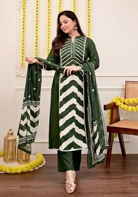 Green Printed Cotton Kurta Set