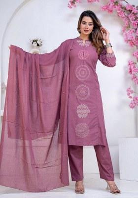 Lilac Printed Cotton Kurta Set