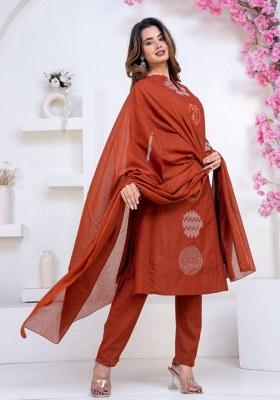 Brown Printed Cotton Kurta Set