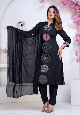 Black Printed Cotton Kurta Set