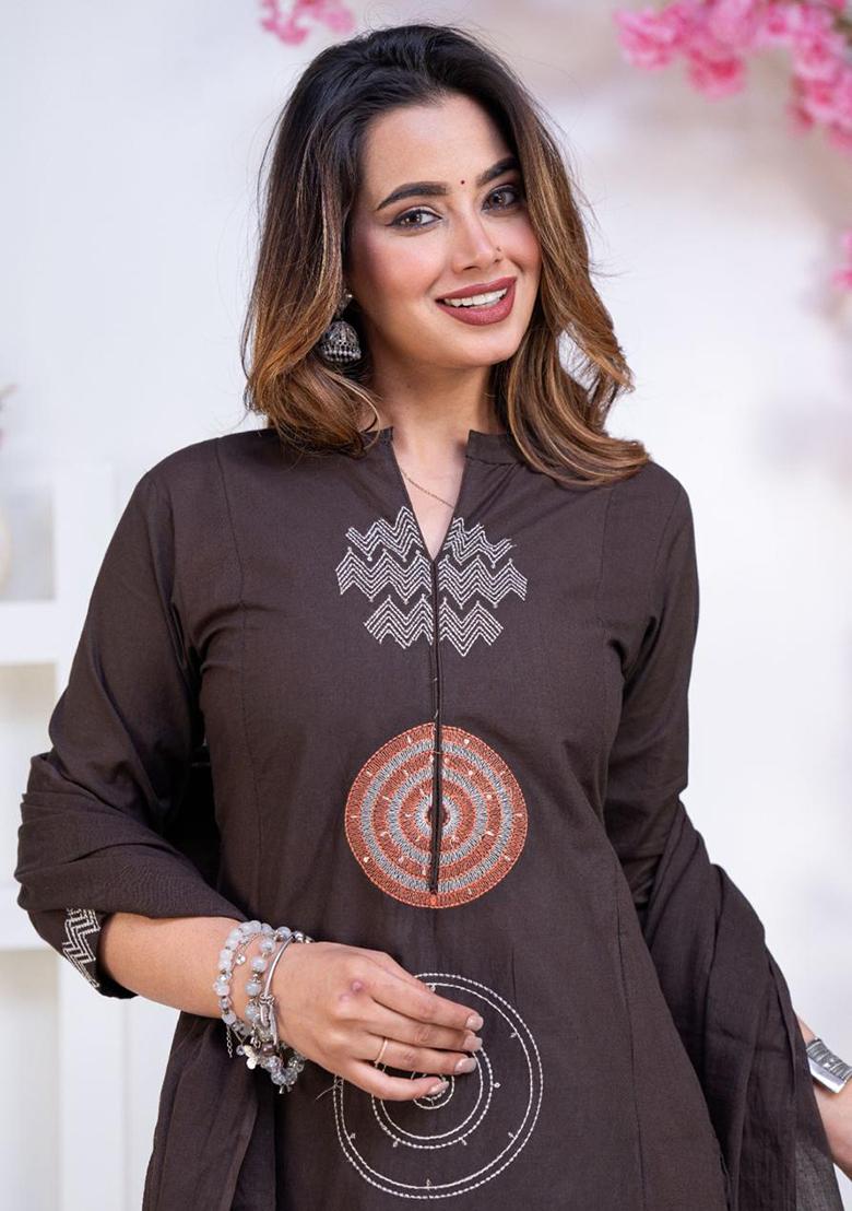 Black Printed Cotton Kurta Set - Indya