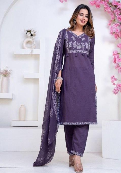 Blue Printed Cotton Kurta Set