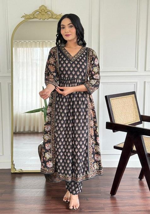Black Embroidery Cotton Kurta Set