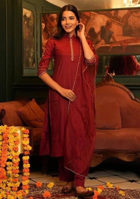 Green Embroidery Cotton Kurta Set