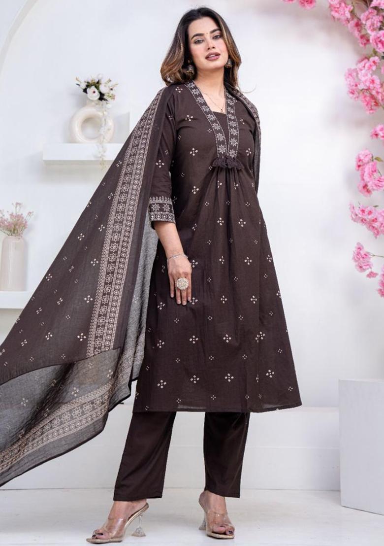 Black Embroidery Cotton Kurta Set - Indya