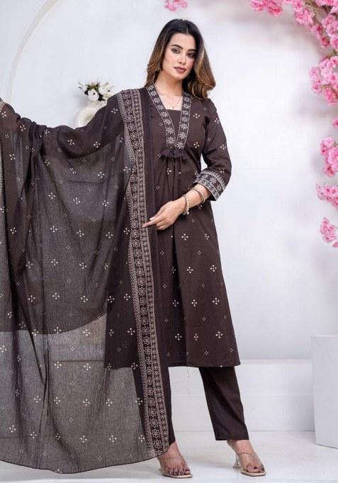 Black Embroidery Cotton Kurta Set