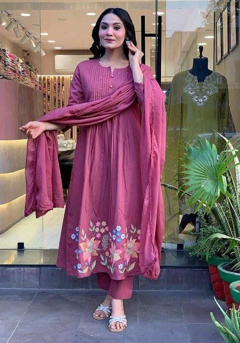 Lilac Embroidery Chanderi Kurta Set