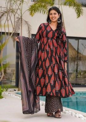 Black Printed Chanderi Kurta Set
