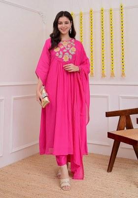 Pink Embroidery Chanderi Kurta Set