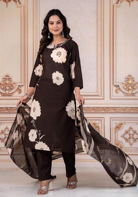 Black Embroidery Cotton Kurta Set