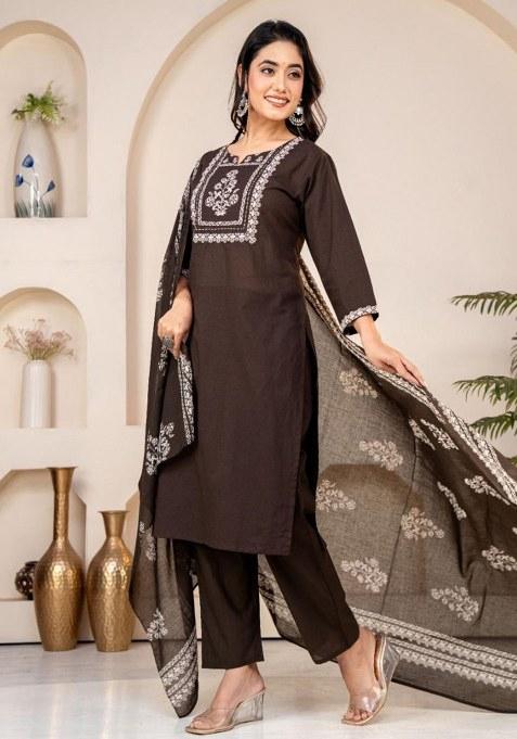 Black Embroidery Cotton Kurta Set