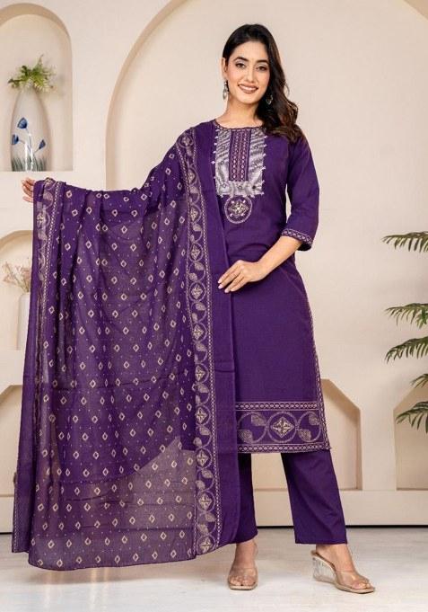 Blue Embroidery Cotton Kurta Set