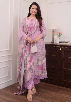Pink Embroidery Muslin Kurta Set