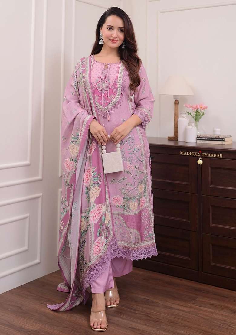 Pink Embroidery Muslin Kurta Set - Indya