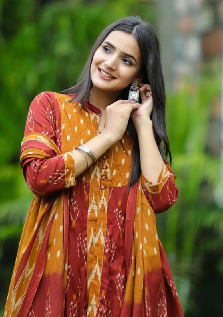 Multicolor Embroidery Cotton Kurta Set - Indya