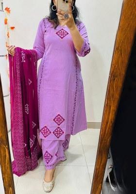 Purple Embroidery Cotton Kurta Set