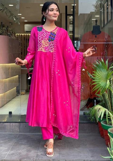 Pink Embroidery Cotton Kurta Set
