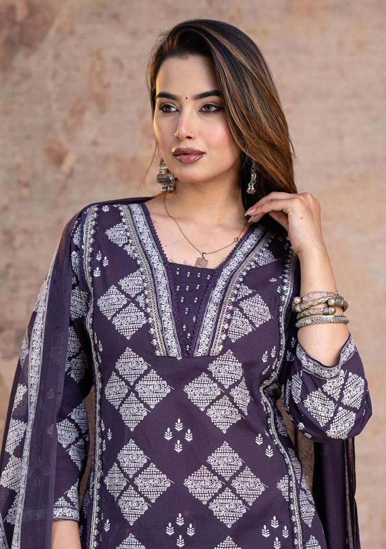 Blue Embroidery Cotton Kurta Set - Indya