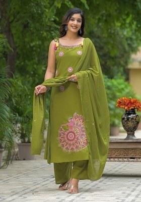 Green Embroidery Cotton Kurta Set